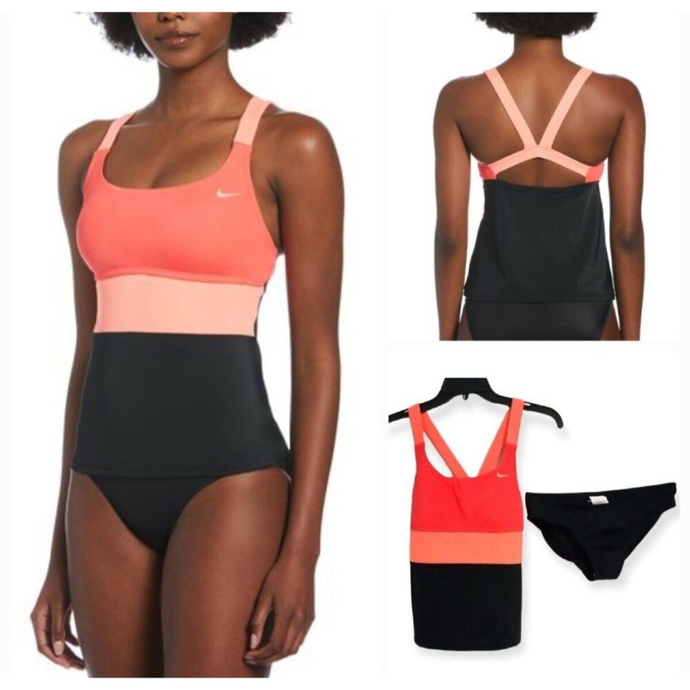 Nike NWT Colorblock Tankini Set Coral/Black Sz S